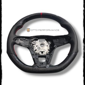 VOLANTE EN FIBRA DE CARBONO PIEL/COSTURAS ROJAS